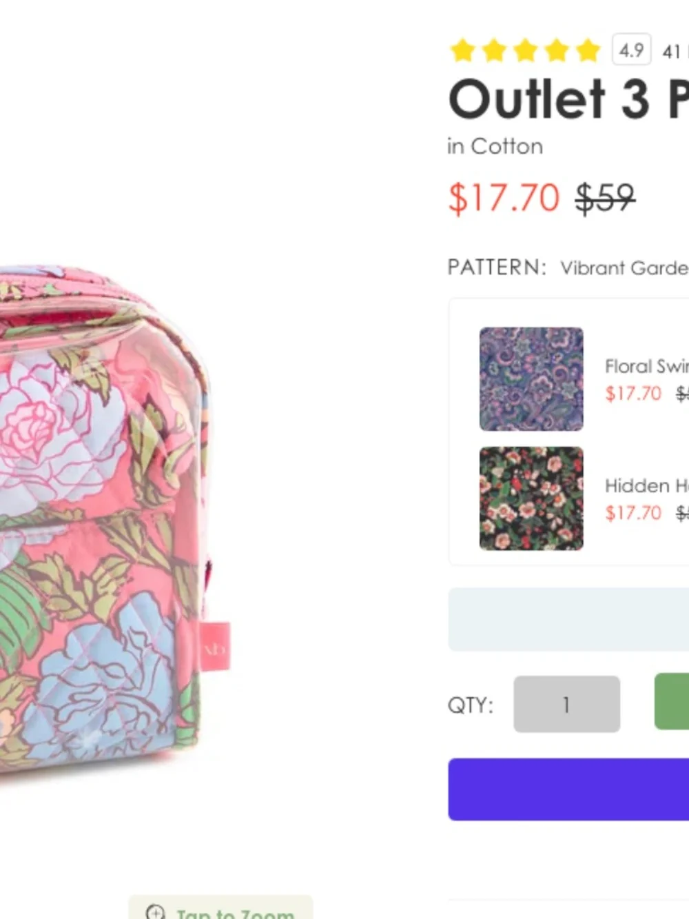 NEW Vera Bradley Vibrant Gardenias 3-Piece Bundle Backpack Cosmetic Set NWOT
